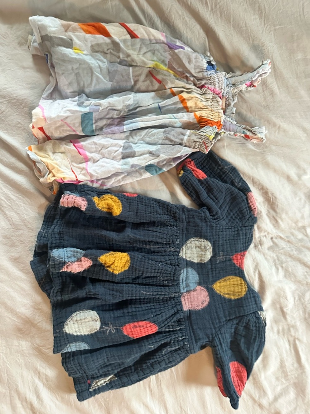 Pink Chicken Navy Romper with Multicolor Balloon Appliqués
